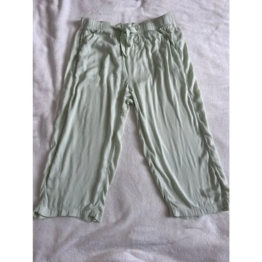 Free People Cropped Drawstring Pajama Pants in Light Sage Lightweight